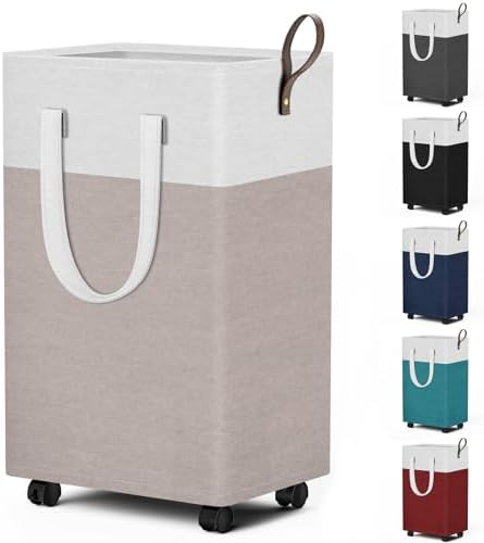 HomeHacks 75L Rolling Laundry Basket with 4 Wheels Collapsible Khaki by HomeHacks