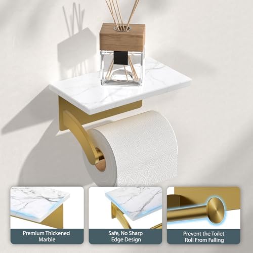 FORIOUS Natural Marble Toilet Paper Holder with Phone Shelf, Commercial - Image 6