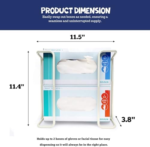 Glove Box Holder Wall Mount Dispenser for 2 Boxes, Powder Coated Metal Rack for Disposable Gloves and Tissue, Organizer for Kitchen, Lab, Garage, Hardware Included, White - Safety Supply Mart - Image 4