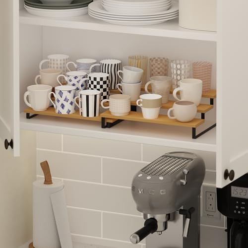 Furinno RAVEL Kitchen Countertop Organizer Set of 2, 3-Tier Nesting Metal Frame Counter Shelves, Kitchen Storage, Expandable, Spice Rack, for Pantry, Coffee Bar, Beech - Image 2
