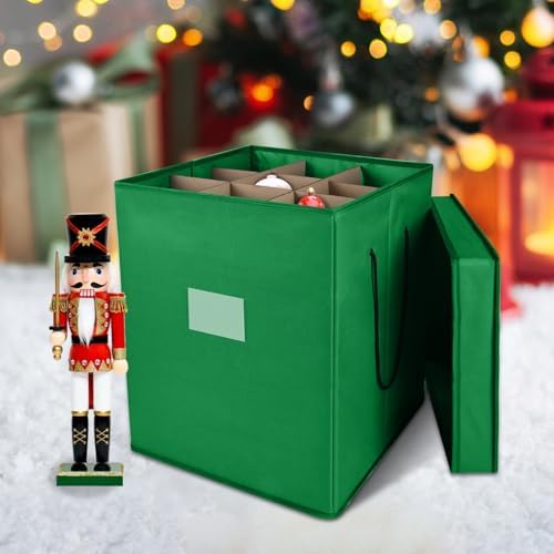 Christmas Nutcracker and Figurine Collectible Storage Box, Fits 9 Holiday Ornaments, Stores Up to 16" Tall Ornaments, Holiday Decor Organizer with Dividers, Nutcracker not Included(Green) - Image 7