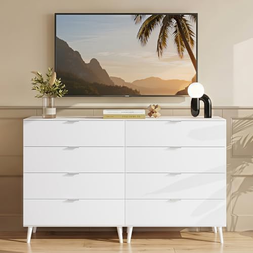 4-Drawer Moden TV Stand, White Tall TV Console - Image 5