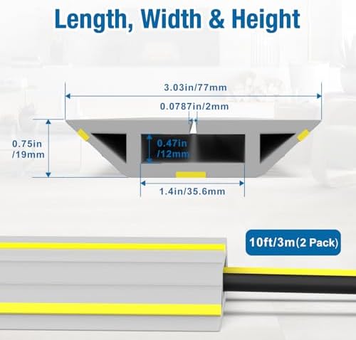 Eapele Floor Cord Cover 10ft (2 Pack) Cord Covers for Wires on Floor, Heavy Duty Extension Cord Cover, Rubber Floor Cable Cover, Prevent Trip Hazard for Sidewalk Home Office Outdoor or Indoor Settings - Image 2
