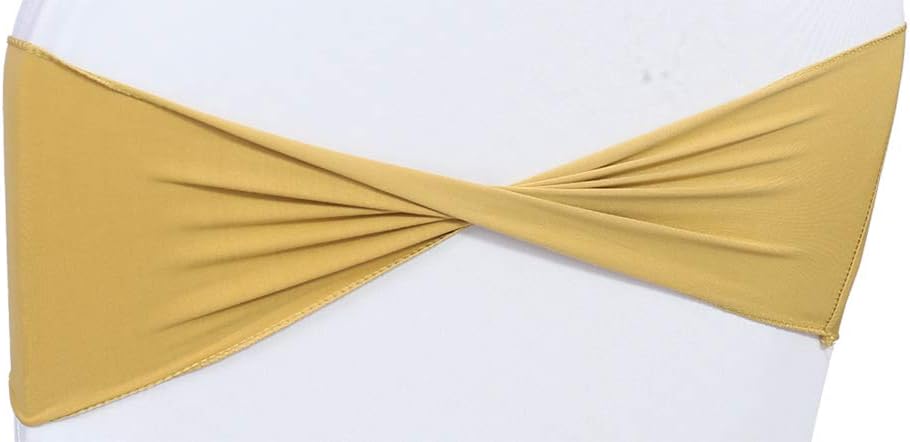 VDS Pack of 250 PCS | Gold | Spandex Chair Sashes Bows Without Buckle | Stretch Elastic Banquet Universal Folding Chair Band Tie with for Wedding Party Conference Celebration Event Decoration