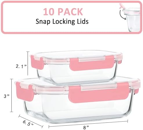 M MCIRCO 10 Pack Glass Food Storage Containers with Lids, Pink - Image 2