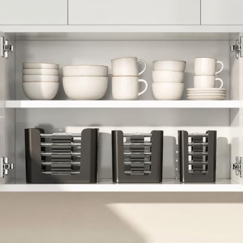 Food Container Lid Organizer for Rubbermaid Brilliance Lid, 3-Piece Lid Organizers for Cabinet, Holds 24 Snap-On Lids, Stackable Kitchen Cabinet Organizer for 0.5, 1.3, 3.2 & 4.7 Cup Lids, Black - Image 6