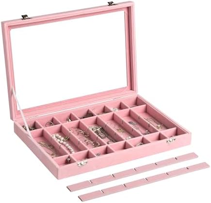 Frebeauty 35 Grid Earring Organizer,Velvet Jewelry Tray with Clear Lid - Image 5