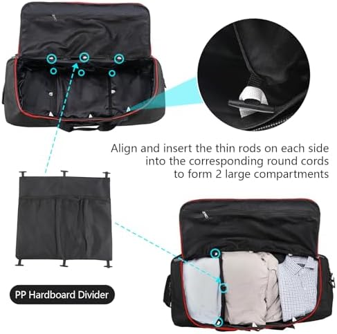 110L Expandable to 140L 32” Foldable Oxford Soft-Sided Rolling Duffle Bag with 2 Heavy-Duty Wheels,2 Large Compartments,Adjustable Shoulder Strap and Attached Organizer Pouch,Black Red - Image 4