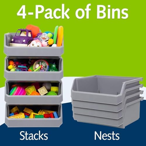 ReadySpace Extra Large Stackable Plastic Storage Bins, 4-Pack, Grey - Image 4