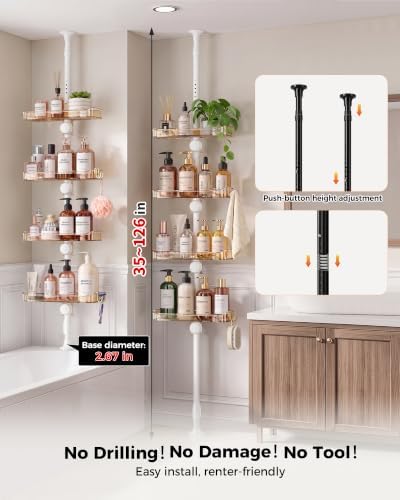 Shower Caddy Shelves Organizer Tension Pole for Bathroom,Amber - Image 2