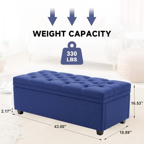 Mangodan 43 Inch Storage Ottoman, Tufted Ottoman with Storage - Image 2