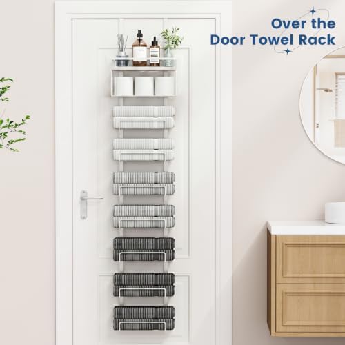 Aetyord Towel Racks for Bathroom Over The Door Towel Racks Towel Storage Organizer with Metal Shelf Basket for Bathroom Rv Camper (9-Tier White) - Image 3