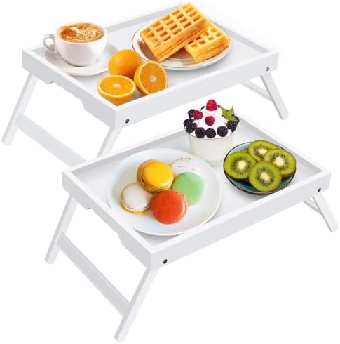 Artmeer FSC 100% Bamboo Bed Trays, Medium, 2-Pack, White by Artmeer