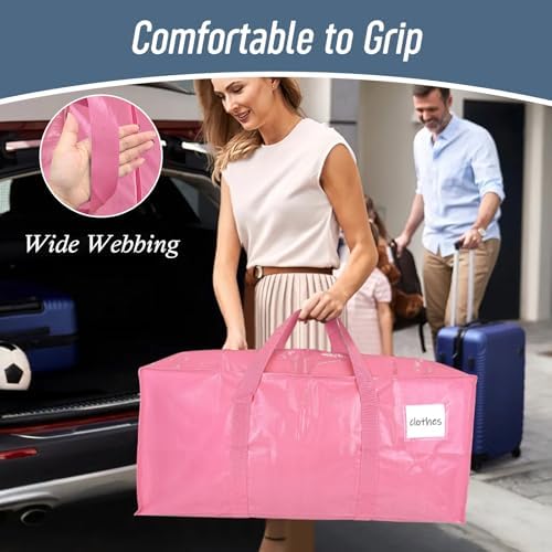 6 Pack Extra Heavy Duty Large Moving Bags with Strong Zipper, Pink - Image 6