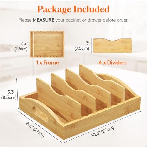 Lifewit Bamboo Lid Organizers for Inside Cabinet with 5 Sections - Image 2