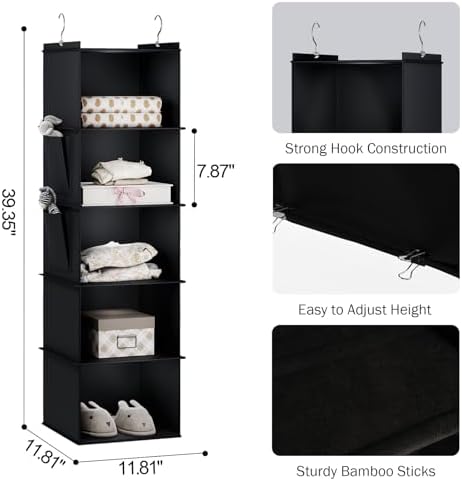 YOUDENOVA Hanging Closet Organizer and Storage for Clothes, 5-Shelf, Black - Image 3