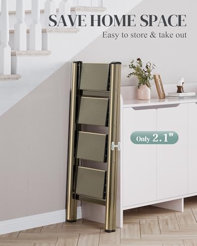4 Step Ladder, Foldable Aluminum Step Stool with Anti-Slip Pedal - Image 6
