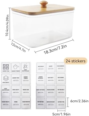 Klmnop Acrylic Dryer Sheet Holder with Bamboo Lid, Laundry Dryer Sheet Dispenser and Container with 24 Labels for Laundry Room(Clear) - Image 2