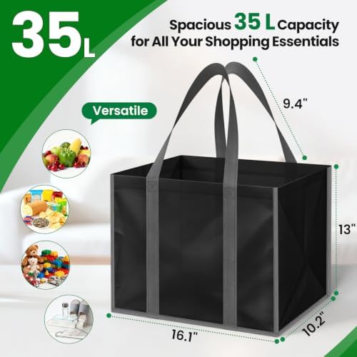 Reusable Grocery Bags for Shopping with Long Handles, 3 Pack, Black - Image 3