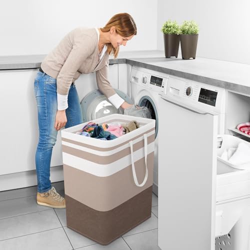 StorageRight Laundry Basket Hamper, 100L Collapsible Clothes Storage, Khaki - Image 6