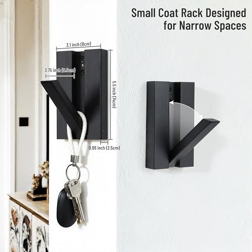 Wood Wall Hooks for Entryway: 4Pack Folding Black Modern Coat Hooks - Image 2