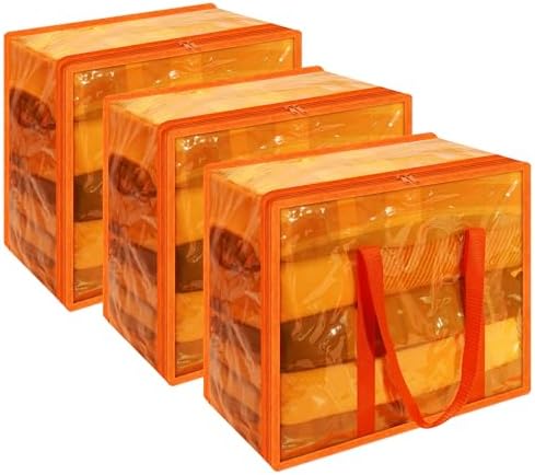 Vieshful Orange 40L Clear Clothes Storage Bag with Zipper 3 Pack by Vieshful
