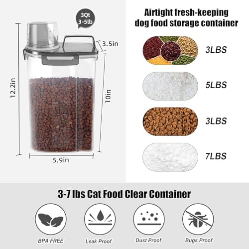 3-5Lbs Small Dog Cat Food Storage Container With Foldable Bowl-Clear Black - Image 2