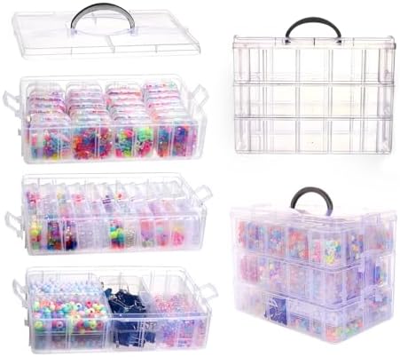 VTG Bead Organizer Box, 56 Pcs Small Plastic Containers with Lids and 3-Tier Stackable Storage Box, Clear Organizers for Jewelry Toys Craft Storage by Unknown