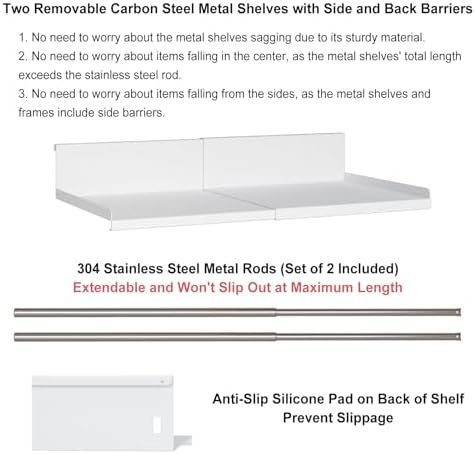 Expandable Under Cabinet Shelf Organizer with 1.25 Inches Thick Clips, Heavy Duty Extendable Under Shelf Storage Basket for Pantry or Laundry Room, White, 2 Pack, Interior: 5.7" H x 8.54" D - Image 4