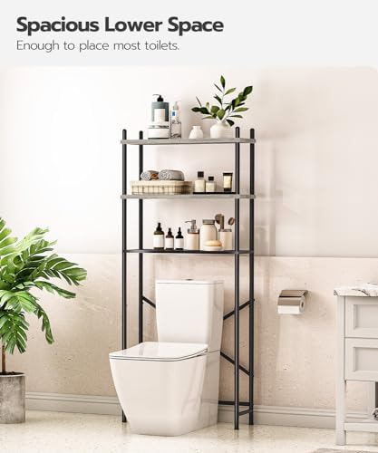 HOOBRO Over the Toilet Storage, 3-Tier Over Toilet Bathroom Organizer, Freestanding Above Toilet Shelf with Adjustable Feet, Space Saving, Easy Assembly, Greige and Black BG63TS01 - Image 4