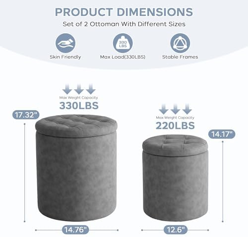 Faux Round Ottoman with Storage, Small Foot Stool for Living Room Bedroom - Image 2
