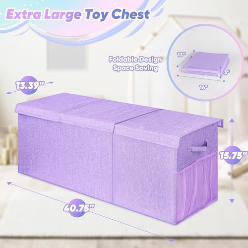 Extra Large Toy Box, Collapsible Toy Storage Organizer, 40"x16"x16", Purple - Image 7