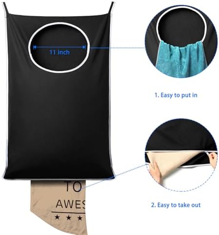 ANSTROUT 2 Pack XL Hanging Laundry Hamper, Extra Large Tear-Resistant Door Organizer with 2 Hook Types, Space-Saving Laundry Bag (36.5" x 22", Black) - Image 5