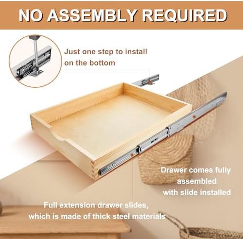 Menkxi 2 Set Wooden Pull out Cabinet Organizer Fully Assembled Slide out Pantry Drawer with Gentle Close Storage Shelf Tray for Base Kitchen Under Sink Bathroom Accessory(Wood Color,18'' X 21'' X 3'') - Image 4