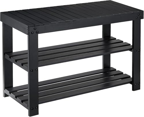 Pipishell 3 Tier Bamboo Shoe Rack Bench for Entryway, Black by Pipishell