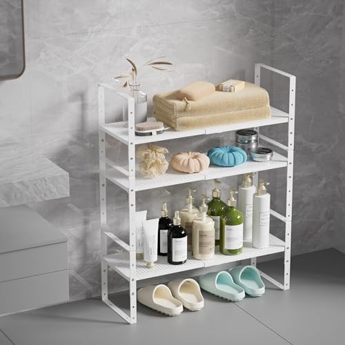 Multi-Functional Metal Shoe Rack,Expandable Adjustable Stackable Kitchen Organizer,Metal Shelf risers for cabinets, Kitchens and Closet, Bathroom(3Packs/White/Large) - Image 5