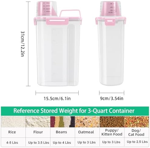 TBMax Rice Container 2 Pack 5 Lbs Cereal Container Storage, Kitchen Pantry Food Storage Holder with Cup, Small Pet Dog Cat Food Container -Pink - Image 2