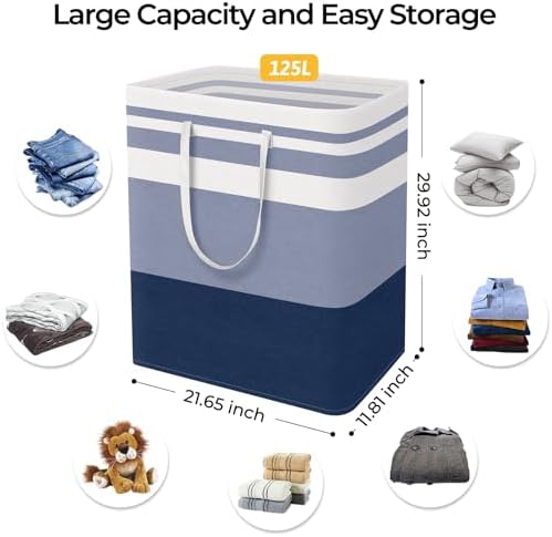 HomeHacks 2-Pack Large Laundry Basket, Waterproof, Freestanding Laundry Hamper, Collapsible Tall Clothes Hamper with Extended Handles for Clothes Toys in the Dorm and Family (Blue, 125L) - Image 4