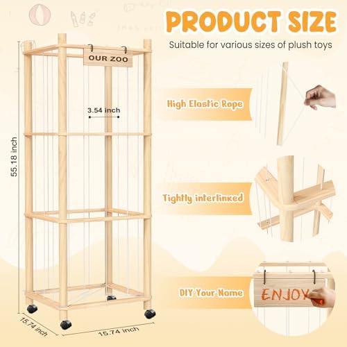 Stuffed Animal Zoo Organizer with Wheels, Plush Storage Cage - Image 4