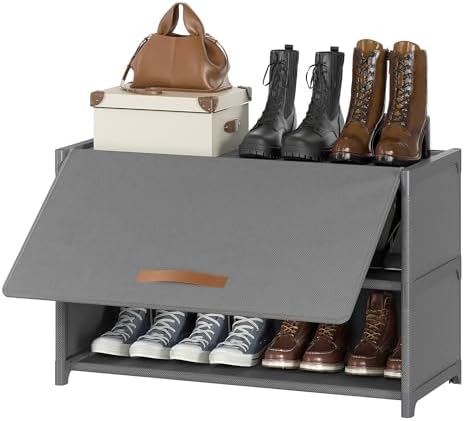 3 Tier Shoe Cabinet with Door, 12-Pair Storage, Grey by UNITSTAGE