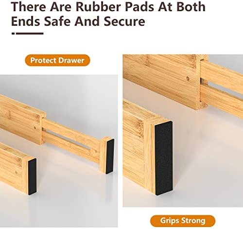 4 Pack Bamboo Drawer Dividers 17-22" Adjustable Kitchen Organizer, Natural - Image 3