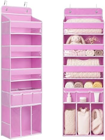 Door Hanging Storage Organizer with 3Bins1 Movable Baby Diaper Caddy,1Large capacity diaper stacking storage Organizer,10Side Pockets,Suitable to Store All Items,Bedroom Nursery Essentials. (Pink) by EZVERY