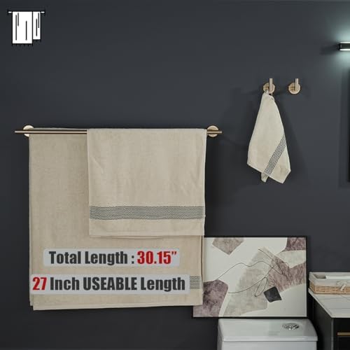 JQK Double Bath Towel Bar, 30 Inch 304 Stainless Steel Thicken 0.8mm Towel Rack for Bathroom, Towel Holder Champagne Bronze Wall Mount, Useable Length 27 Inch, TB100L27-CB - Image 3