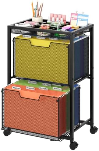 Rolling File Cart with 2 Drawers, Under Desk Storage Cabinet with DIY Divider, Letter/Legal Mobile Filling Cabinet on Wheels, Hanging File Folders Organizer, Metal Utility Cart for Home Office, Black by JKsmart