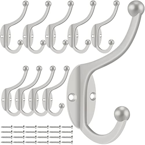 ZEYU Wall Hooks, 10Pcs Coat Hooks Hardware Towel Hooks for Hanging Coats Double No Rust Black Robe Hooks Wall Mounted with Screws for Key, Towel, Bags, Cup, Hat by ZEYU