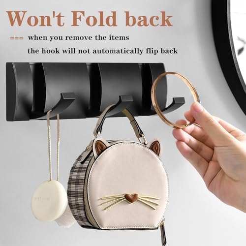 Folding Coat Hooks, Wall Mounted Coat Rack with 3 Retractable Hooks, Heavy Duty Towel Rack for Bathroom Wall Hook for Hanging Clothes Bathrobe, Stainless Steel Coat Hanger for Entryway(Black) - Image 2