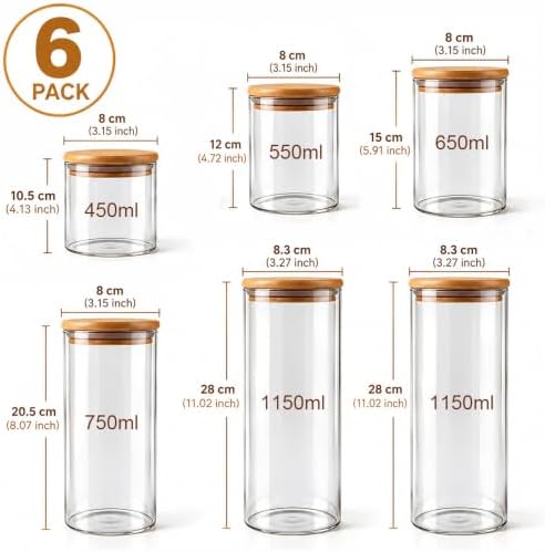 6 Pack Airtight Glass Storage Containers Set for Tea Coffee Pasta Spices - Image 7