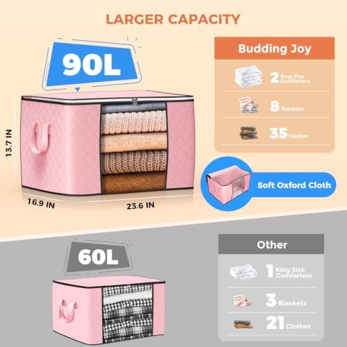 90L Large Storage Bags, 4 Pack Clothes Storage Bins Closet Organizers - Image 2