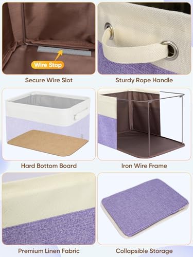 BALEINE 3 Pack Fabric Closet Storage Bins for Shelves, Linen Closet Organizers and Storage, Decorative Baskets for Organizing, Shelf, Clothes, Home, Office (Lavender, 17''x13''x10.5'') - Image 6
