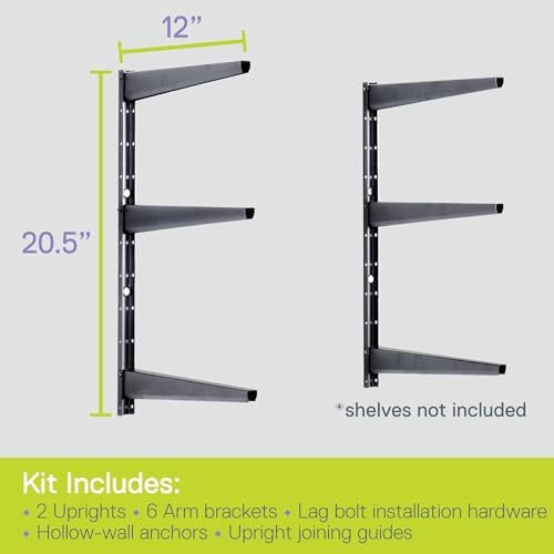 Minimalistic Black Shelf Brackets by Delta Cycle, Set of 6 Fully Adjustable 12-inch Heavy Duty Shelf Brackets, Holds Up to 480 lbs, Modern Shelf Bracket for Wood Shelves - Image 3